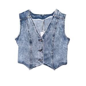 NWT Elleven denim blue jean stone wash button front vest large cotton blend